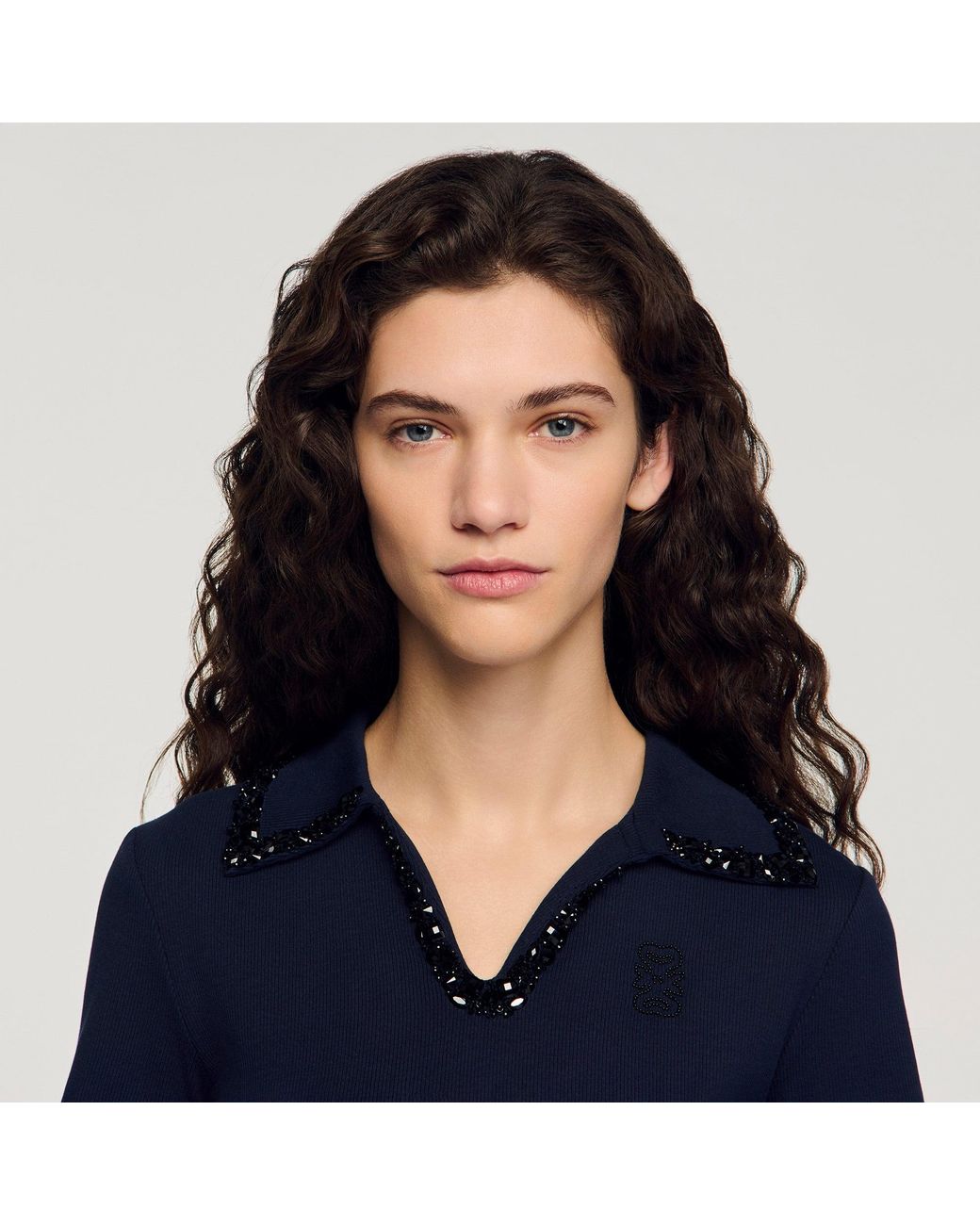 Sandro Blue Pearl Collar Polo