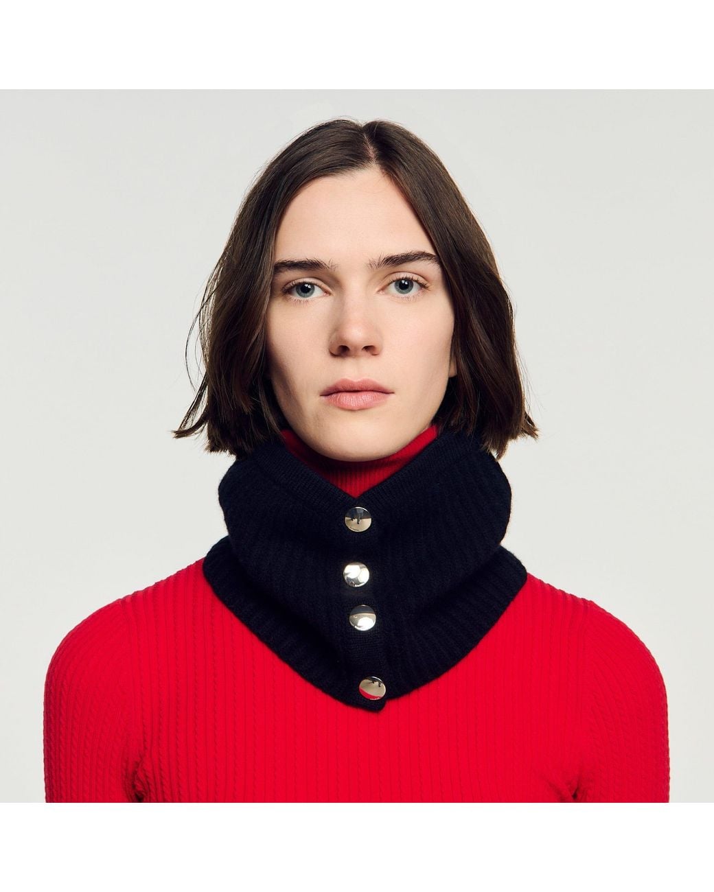 Sandro Black Standing Collar With Buttons