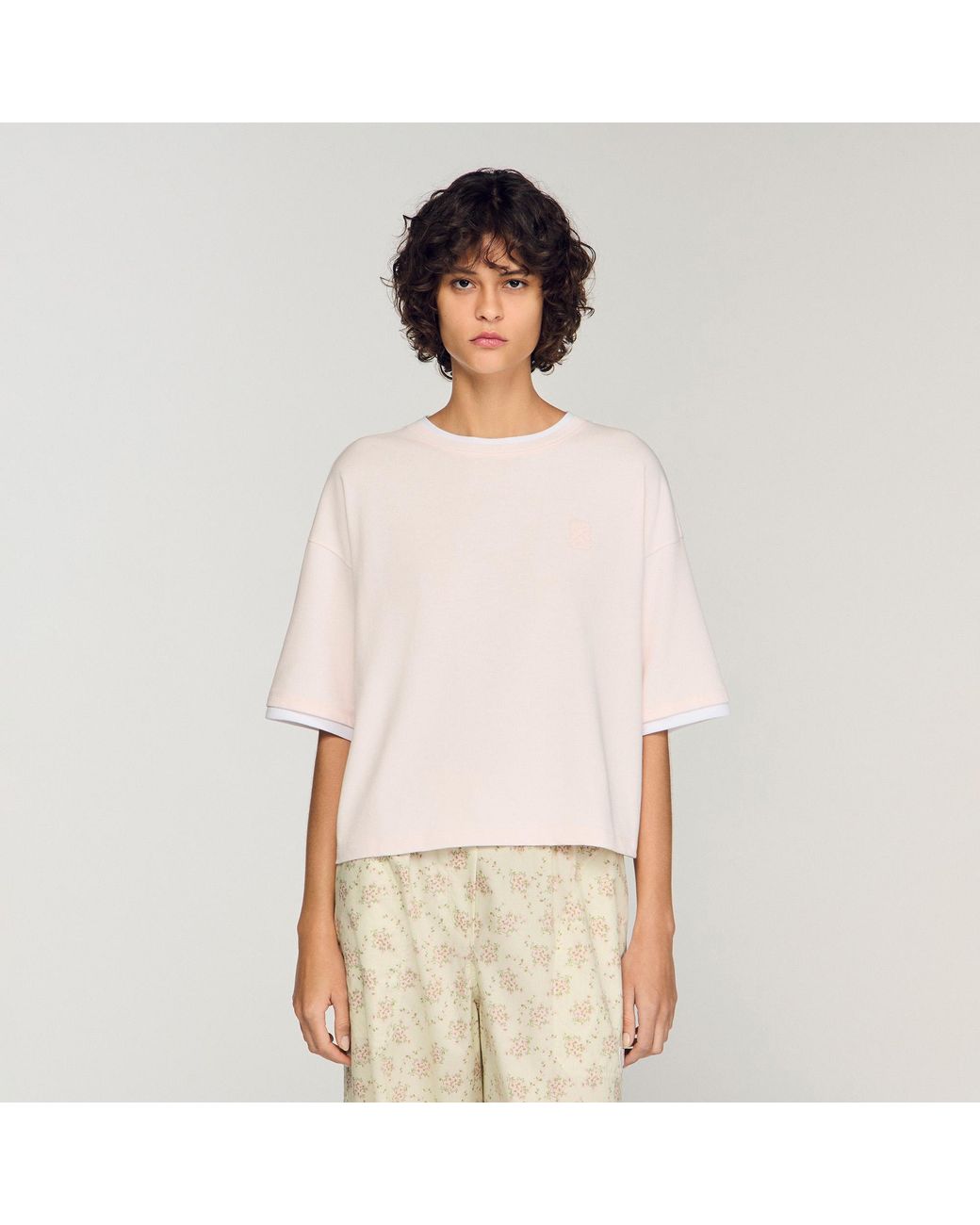 Sandro Natural T-Shirt With Contrasting Trim