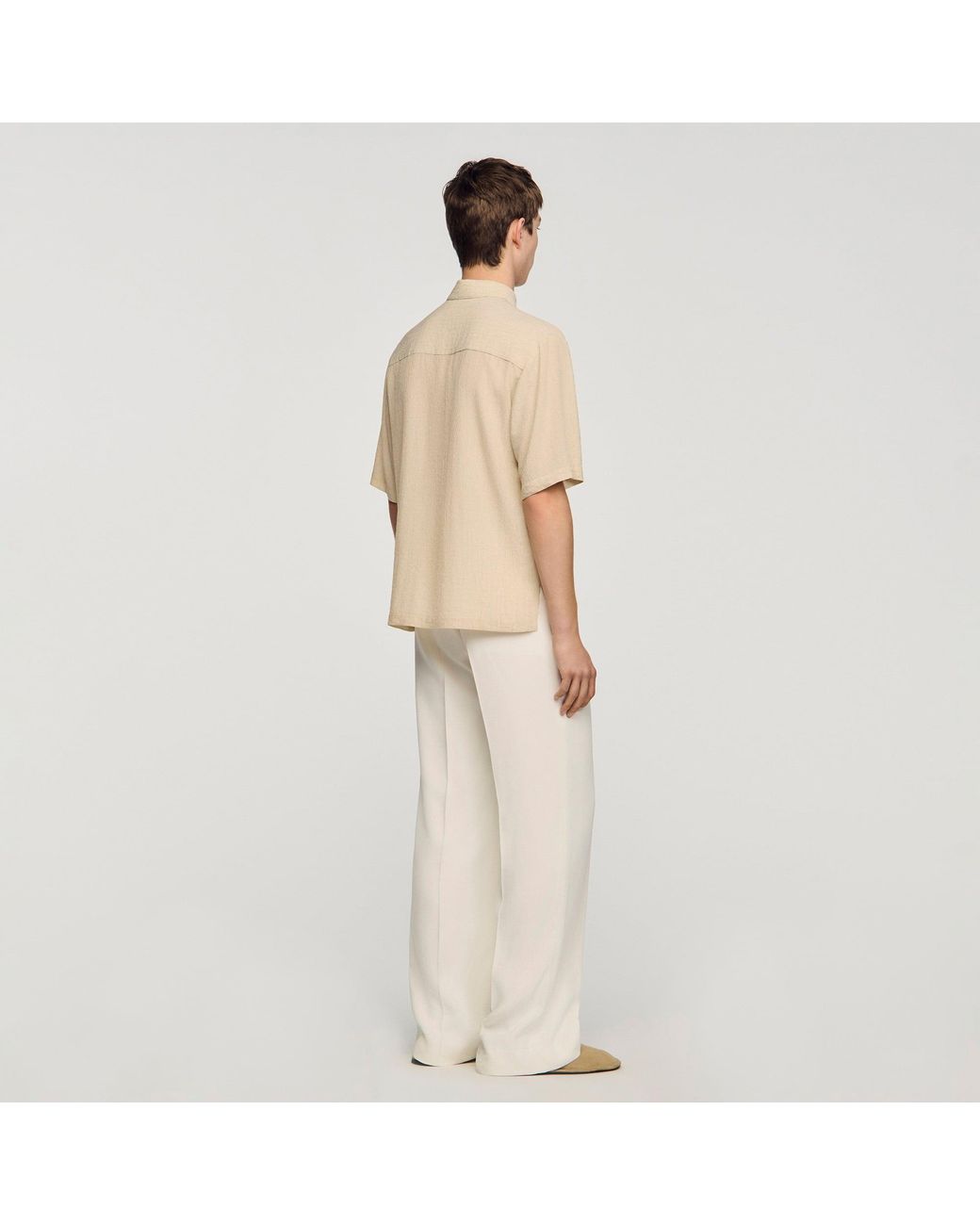 Sandro Natural Pleated Shirt With Shark Collar for men