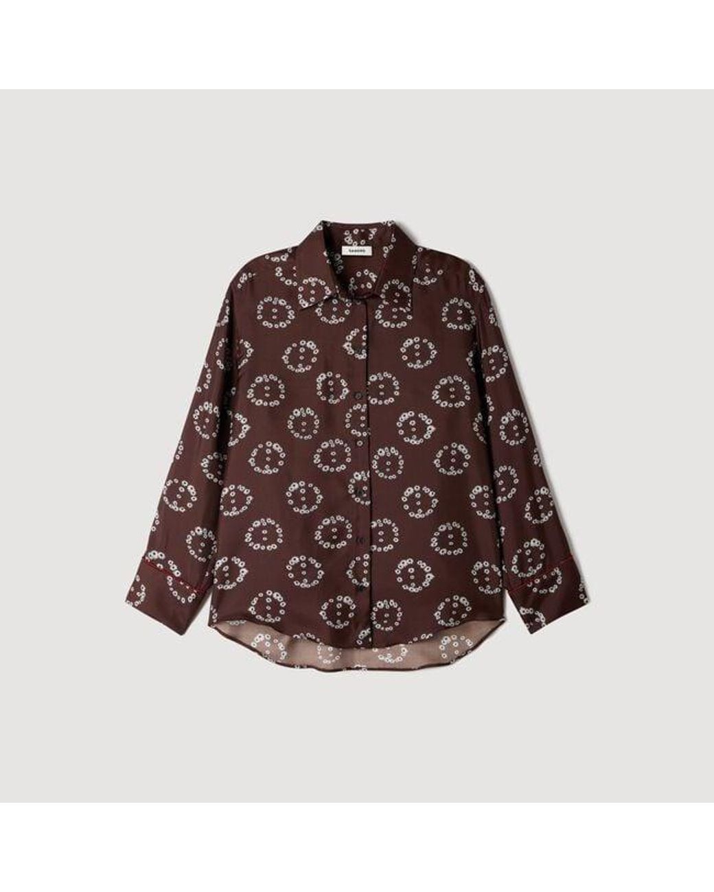 Sandro Brown Floral Print Silk Shirt