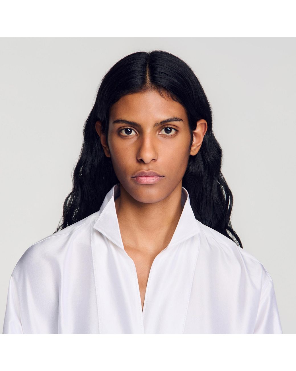 Sandro Blue Oversized Silk Satin Shirt