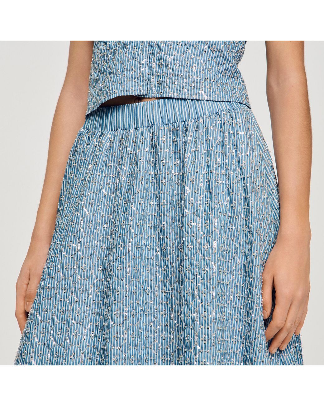Sandro Blue Long Sequined Skirt