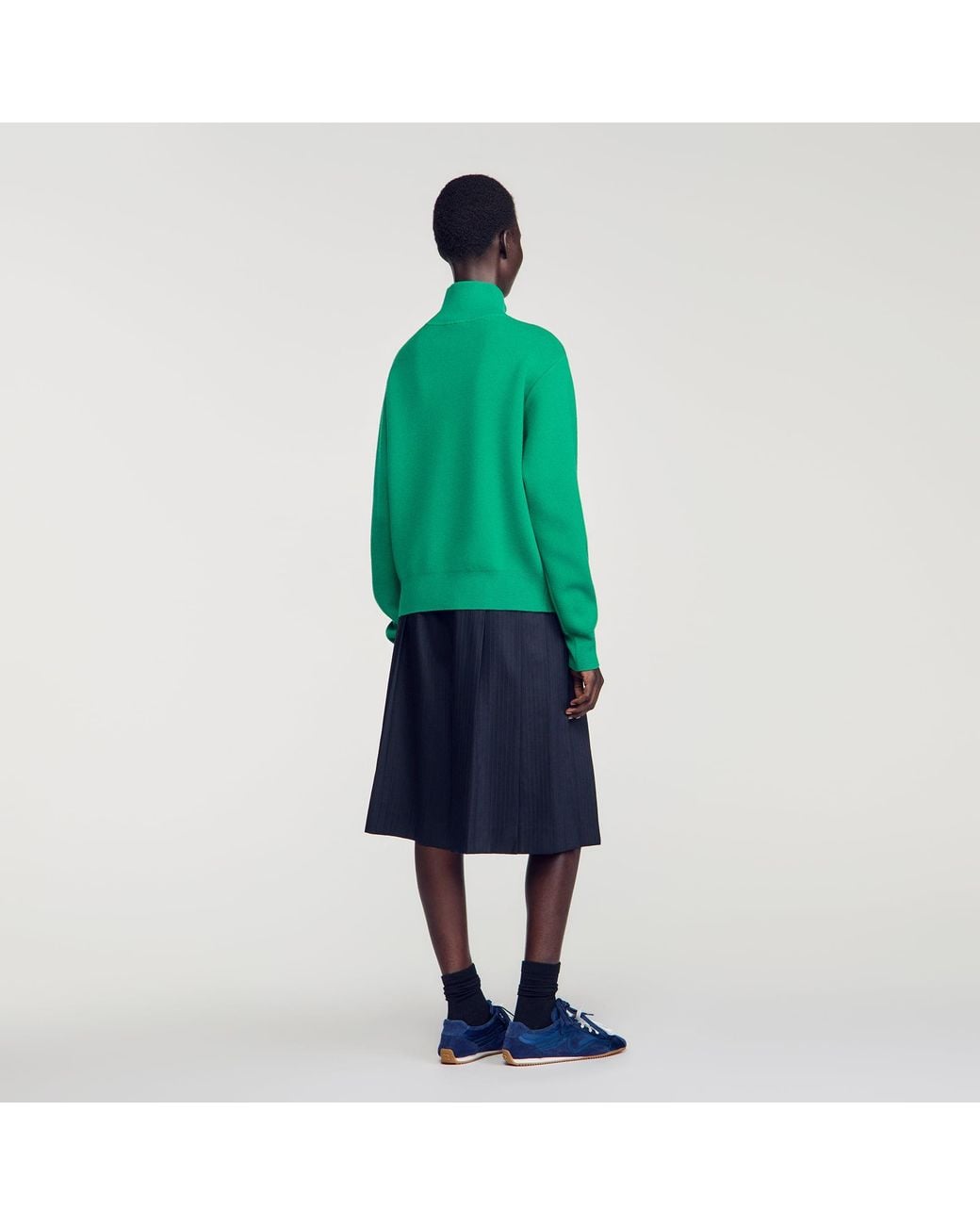 Sandro Green Wool And Cashmere Half-Zip Sweater