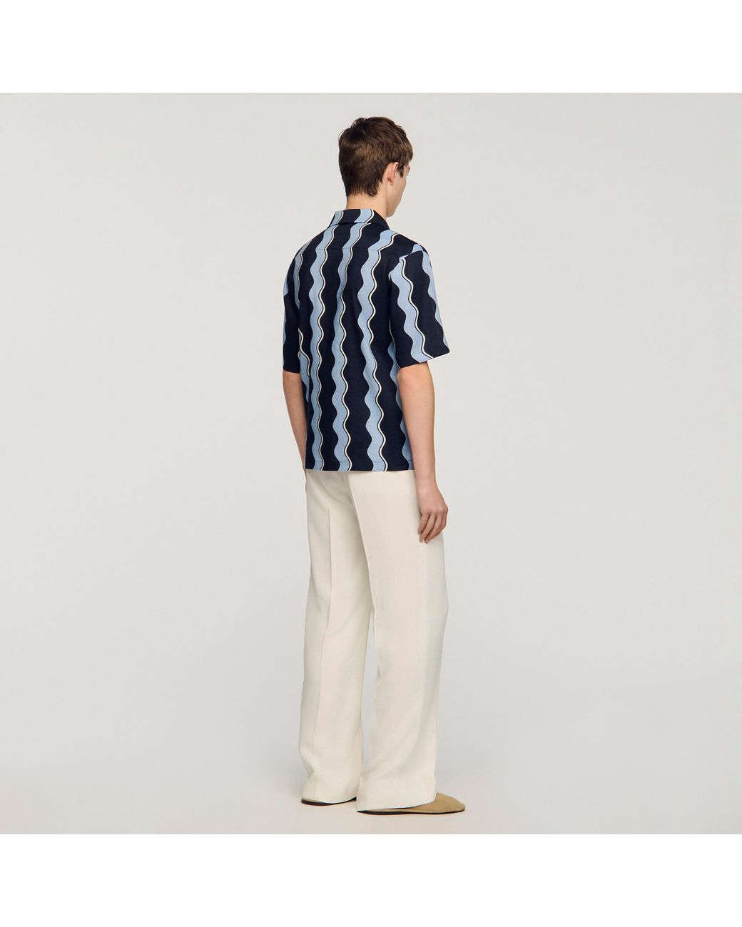 Sandro Blue Printed Linen Shirt for men