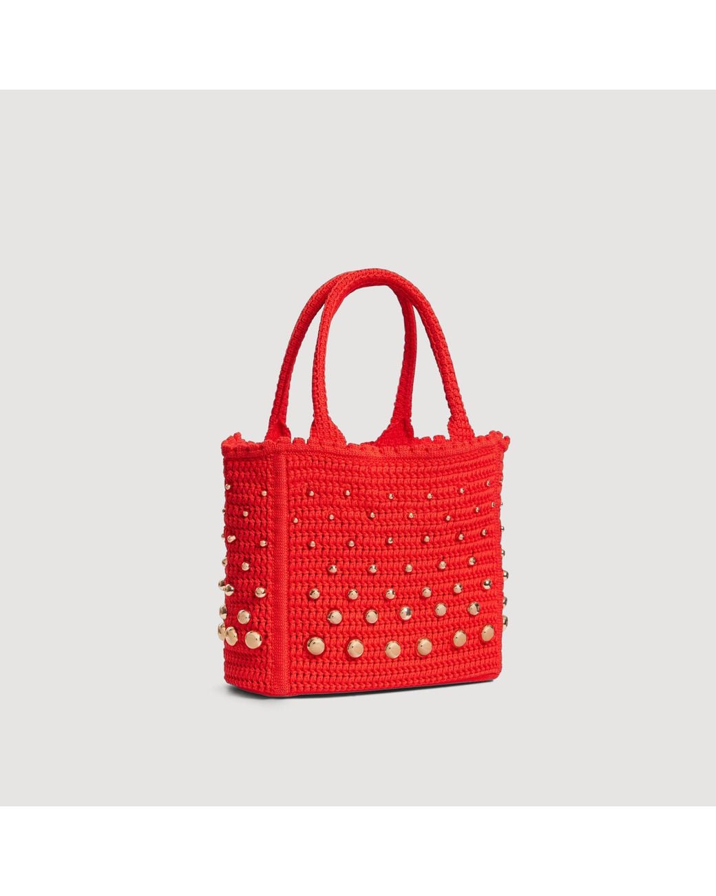 Sandro Red Studded Crochet Bag