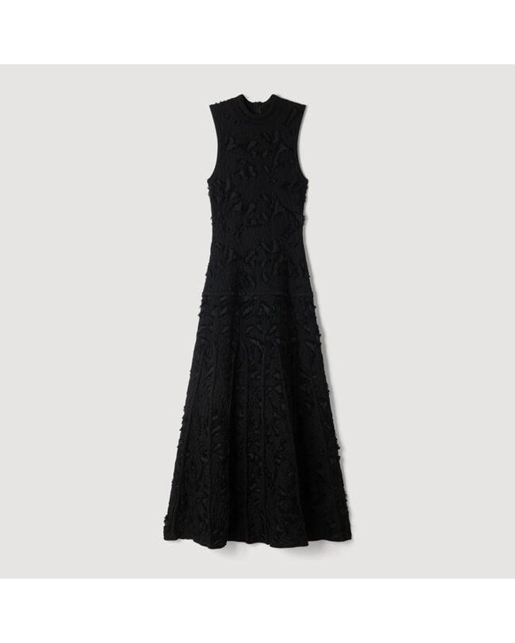 Sandro Blue Floral Motif Knit Maxi Dress