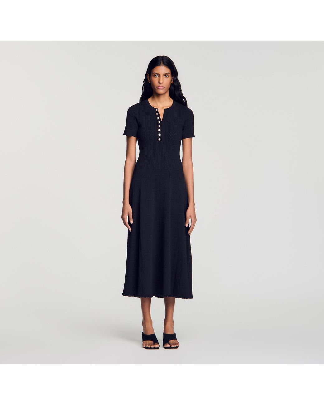 Sandro Blue Ribbed Knit Maxi Dress
