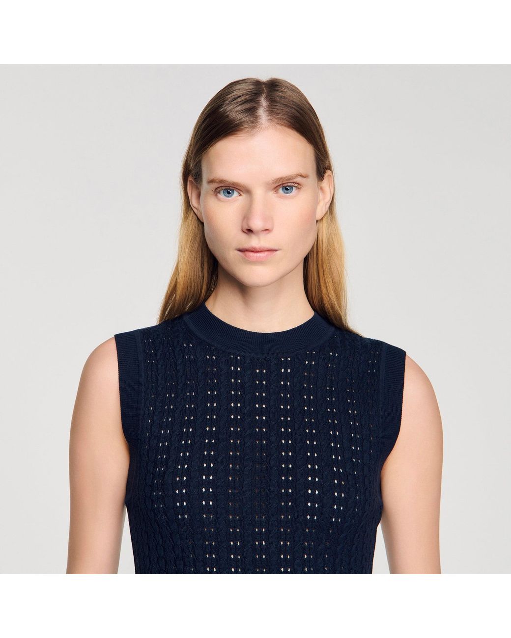 Sandro Blue Cropped Textured Knit Jumper