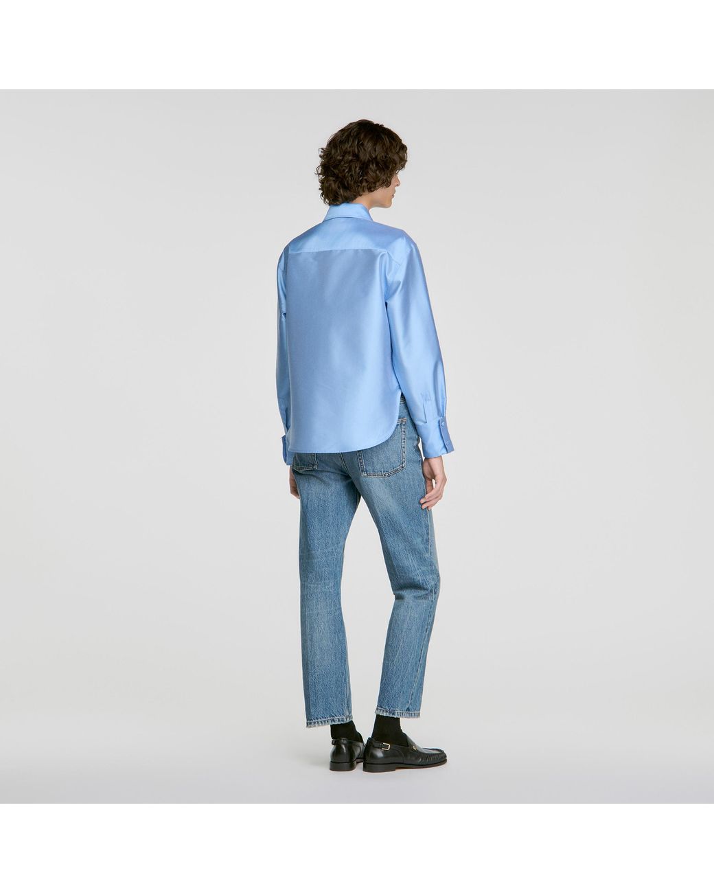 Sandro Blue Jewelry Detail Satin Shirt