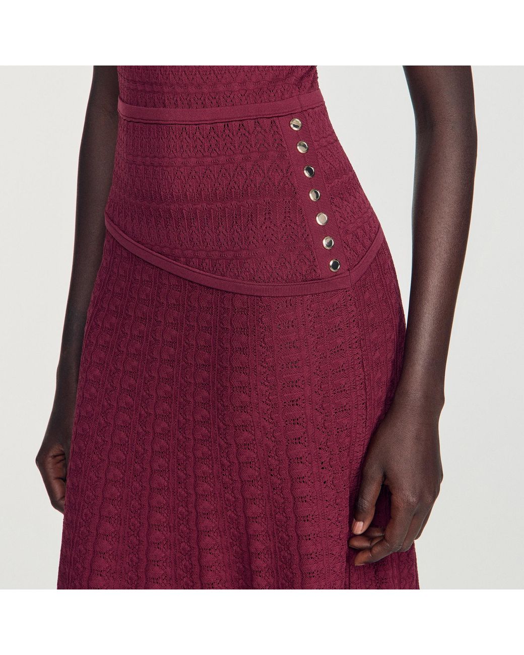 Sandro Red Pointelle Knit Maxi Dress