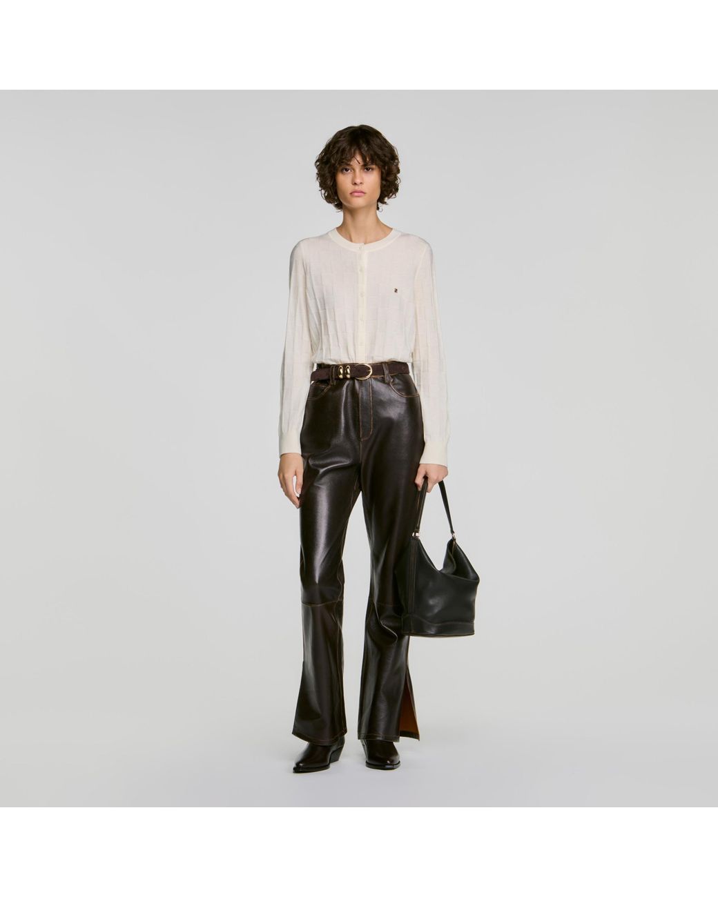 Sandro Black Tangoso Aged Leather Bucket Bag