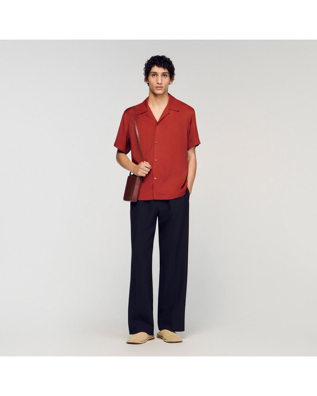 Sandro Red Loose-Fit Shark Collar Shirt for men
