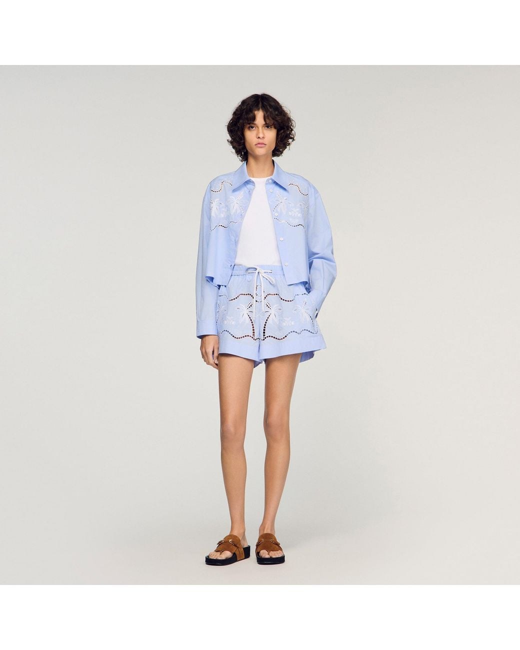 Sandro Blue Embroidered Cotton Shorts