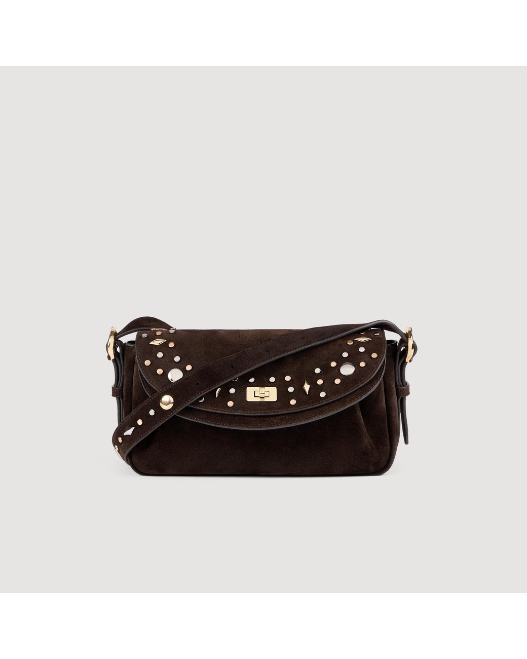 Sandro Black Le Mambo Janys Studded Suede Bag