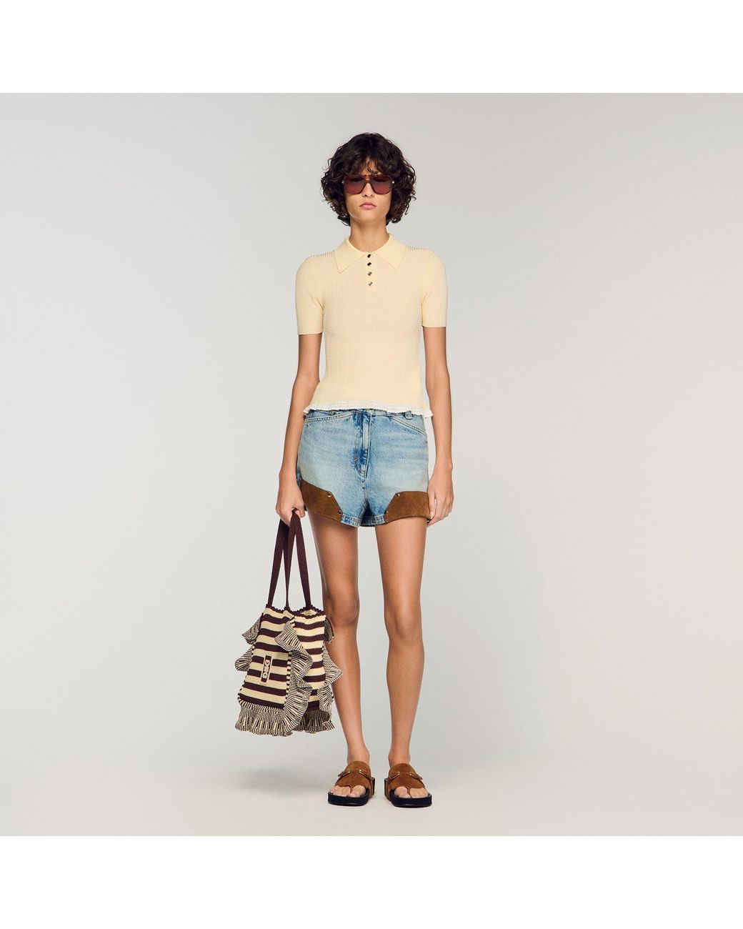 Sandro Multicolor Striped Crochet Bag