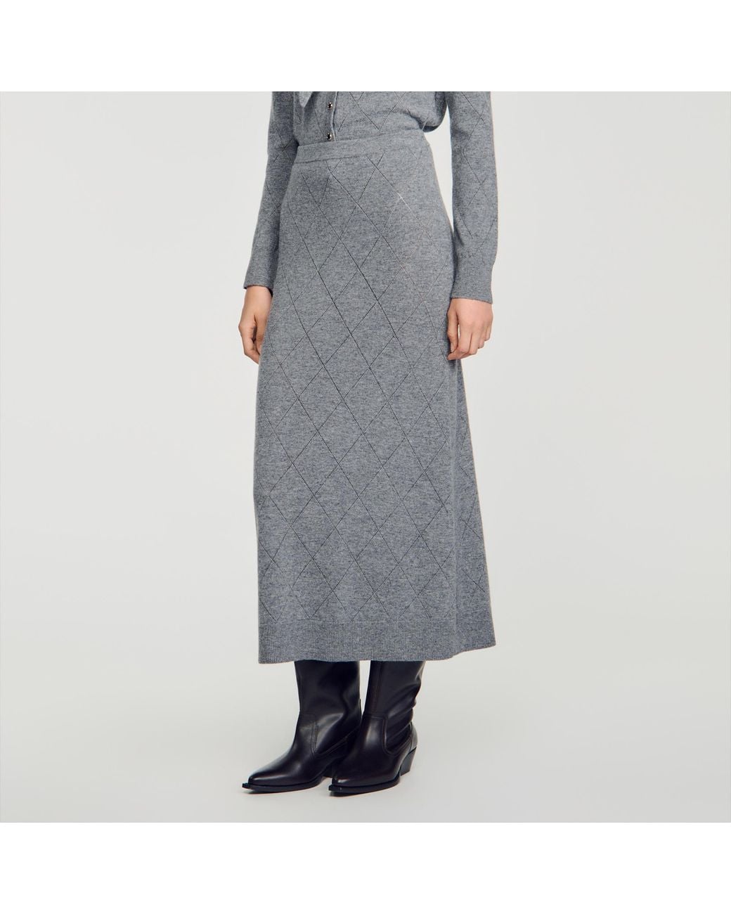 Sandro Gray Pointelle Knit Maxi Skirt