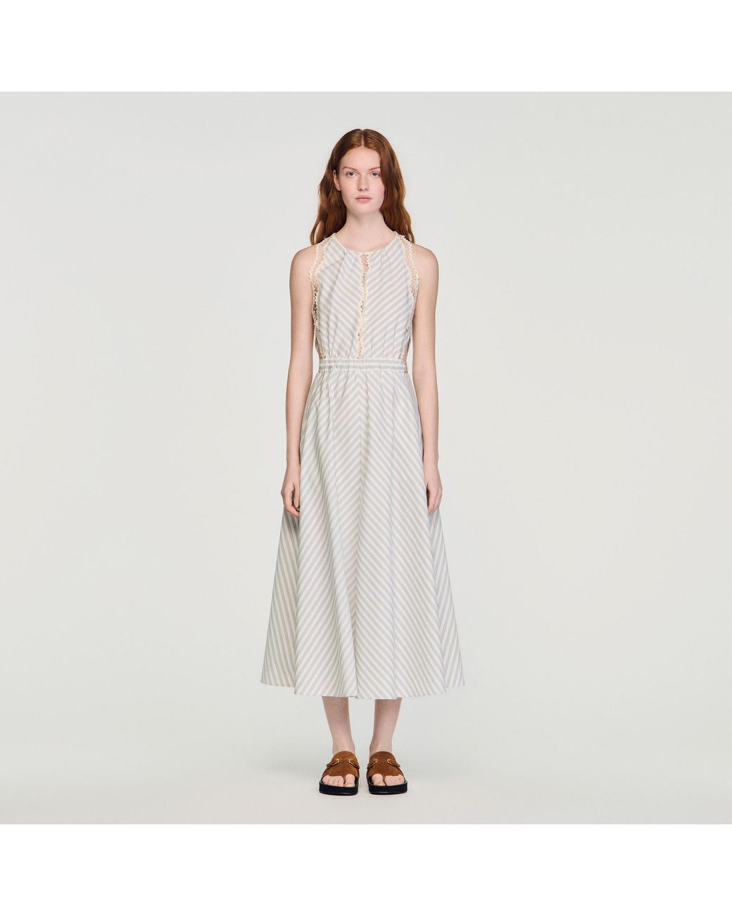 Sandro White Striped Cotton Maxi Dress