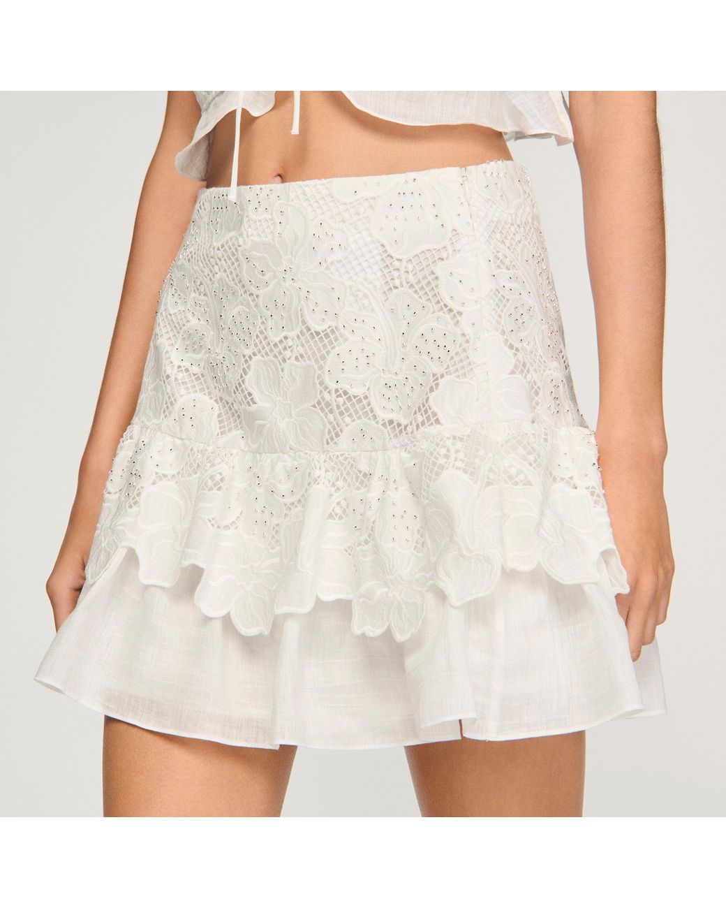 Sandro White Short Guipure Skirt