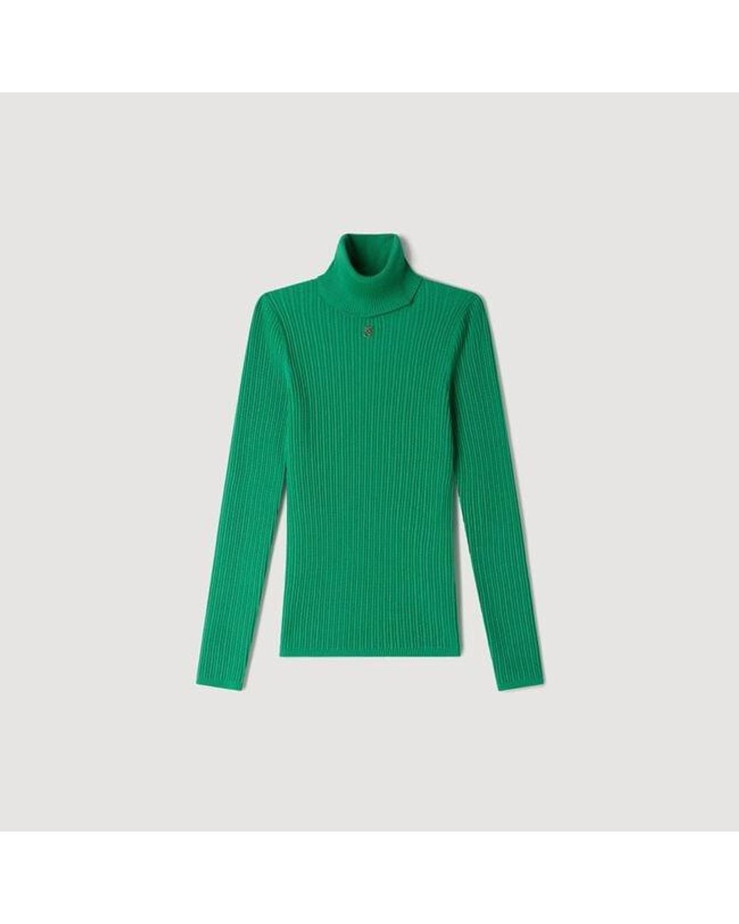 Sandro Green Roll-Neck Cable Knit Jumper
