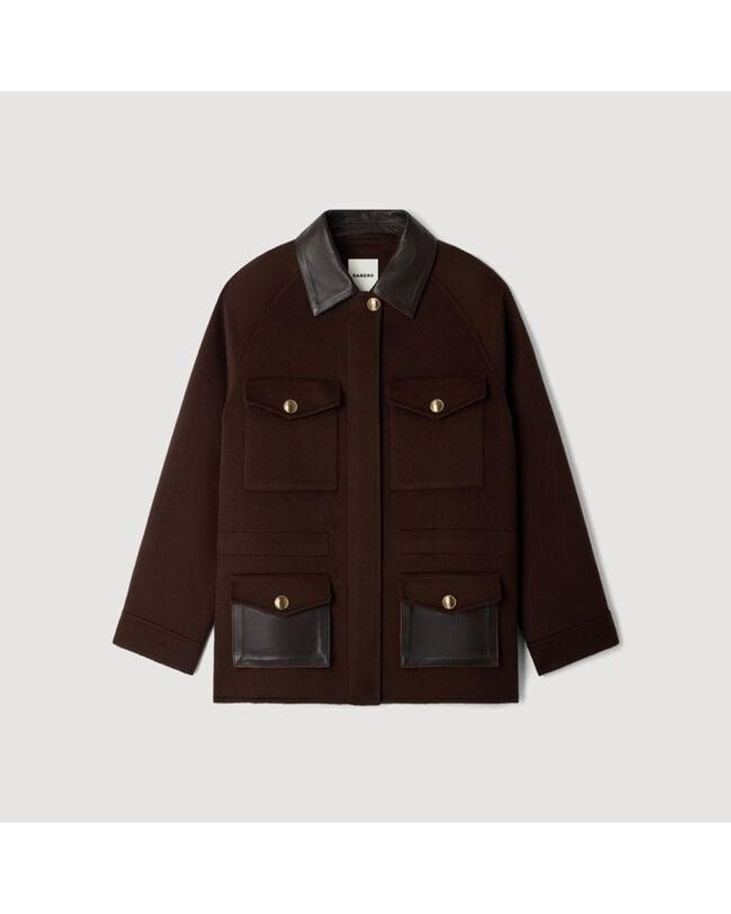 Sandro Red Double-Faced Coat, Leather Collar