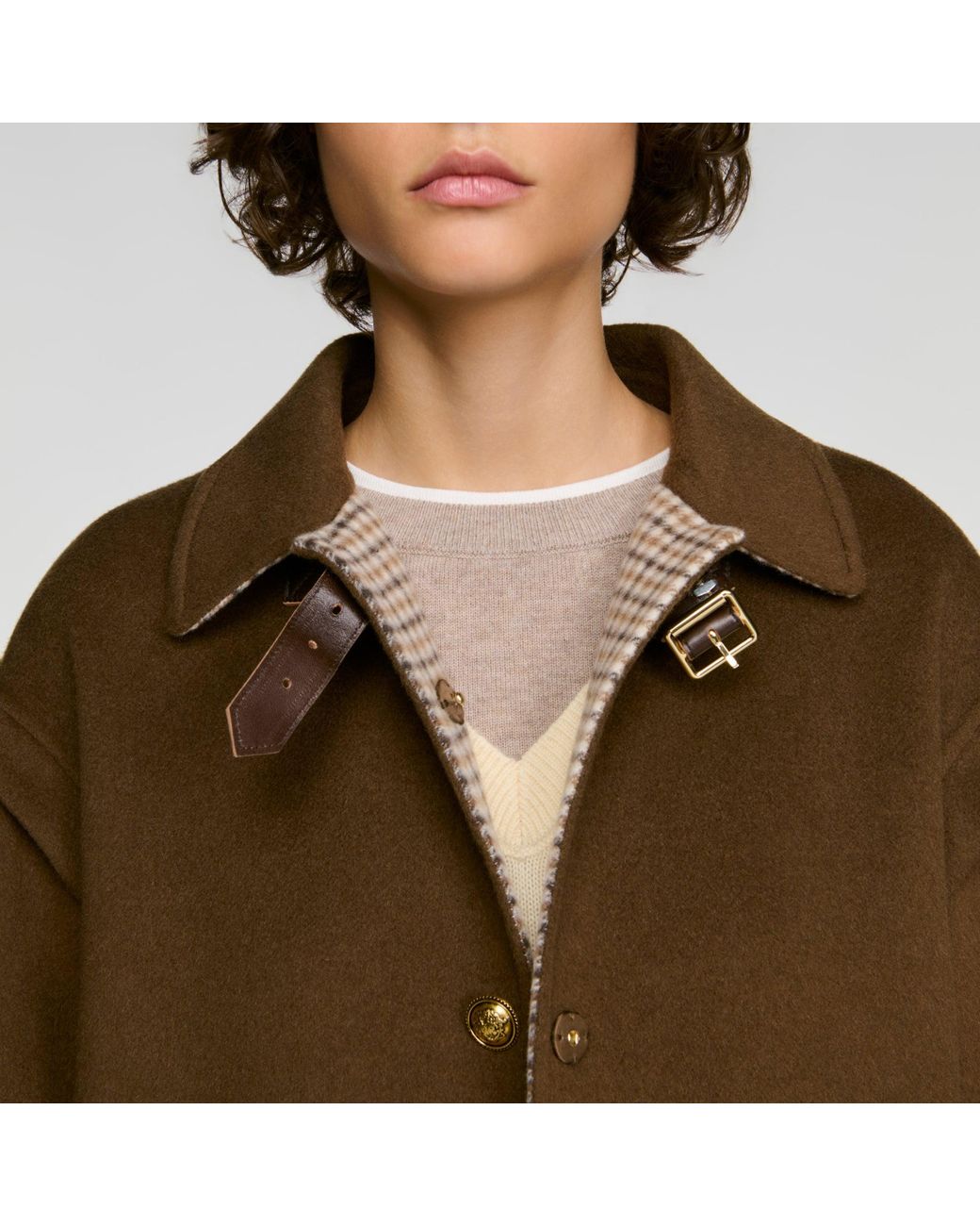 Sandro Brown Double-Faced Wool Coat
