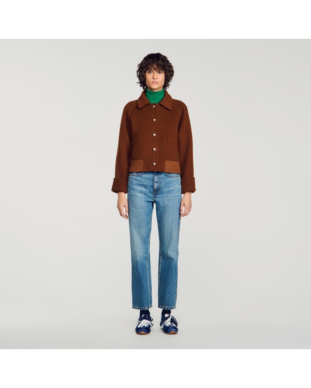 Sandro Blue Short Coat With Flap Pockets