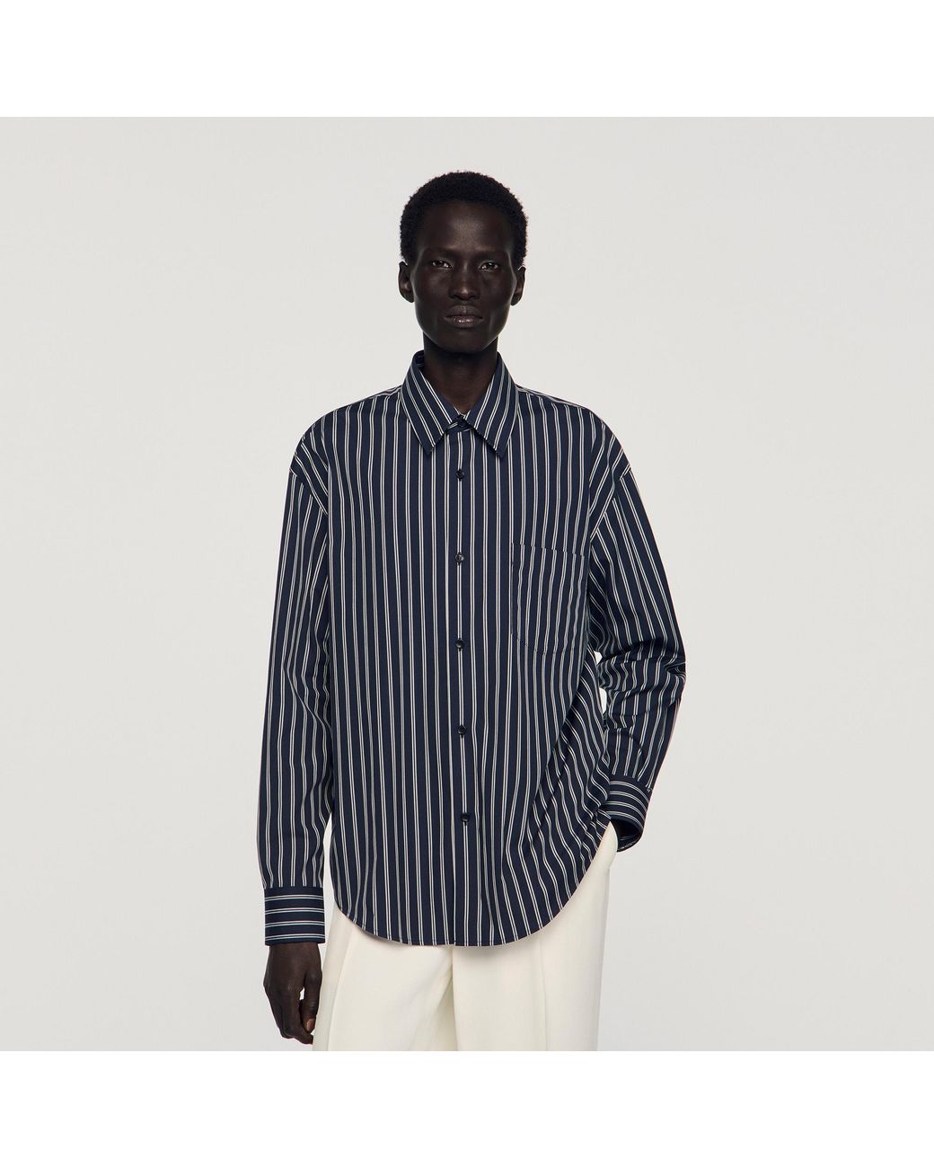 Sandro Blue Striped Cotton Shirt for men
