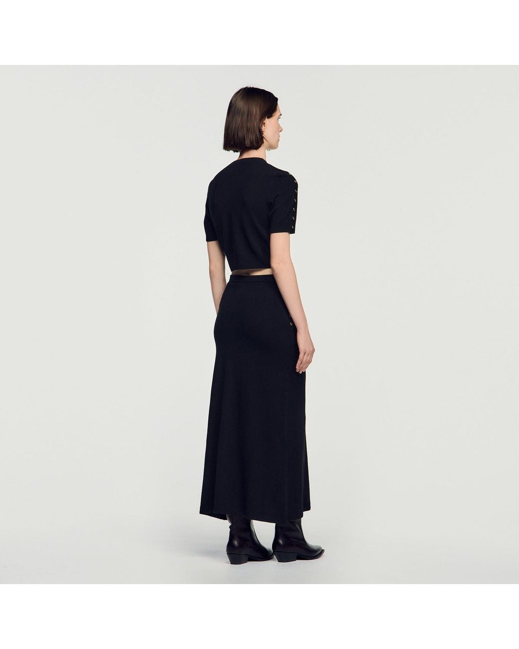 Sandro Blue Cropped Wool And Cashmere Sweater