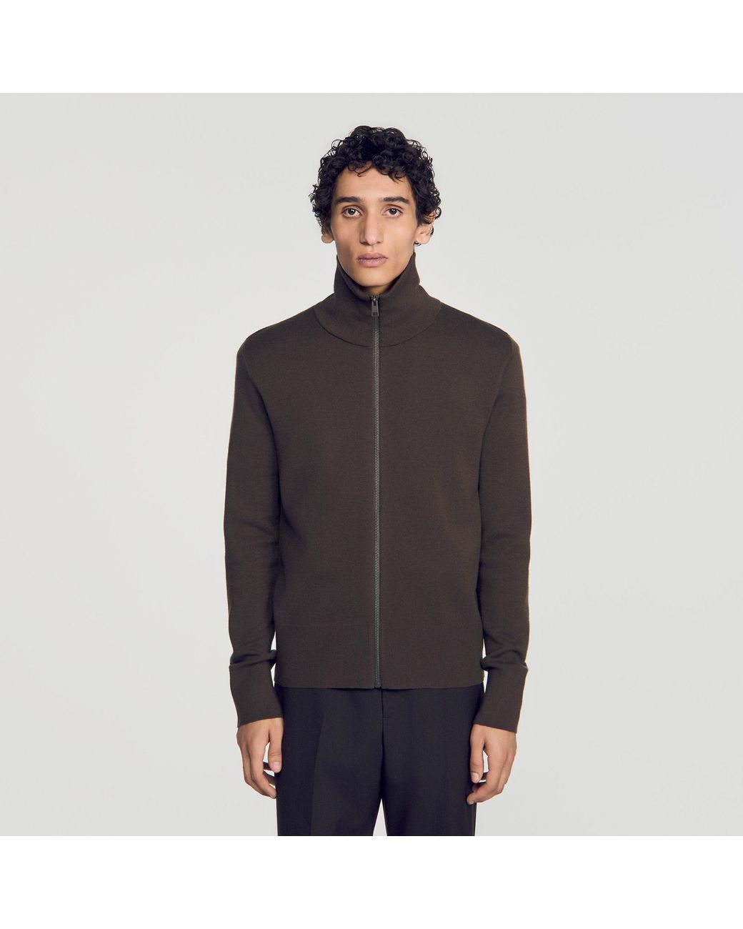 Sandro Blue Zip-Up Wool Cardigan for men