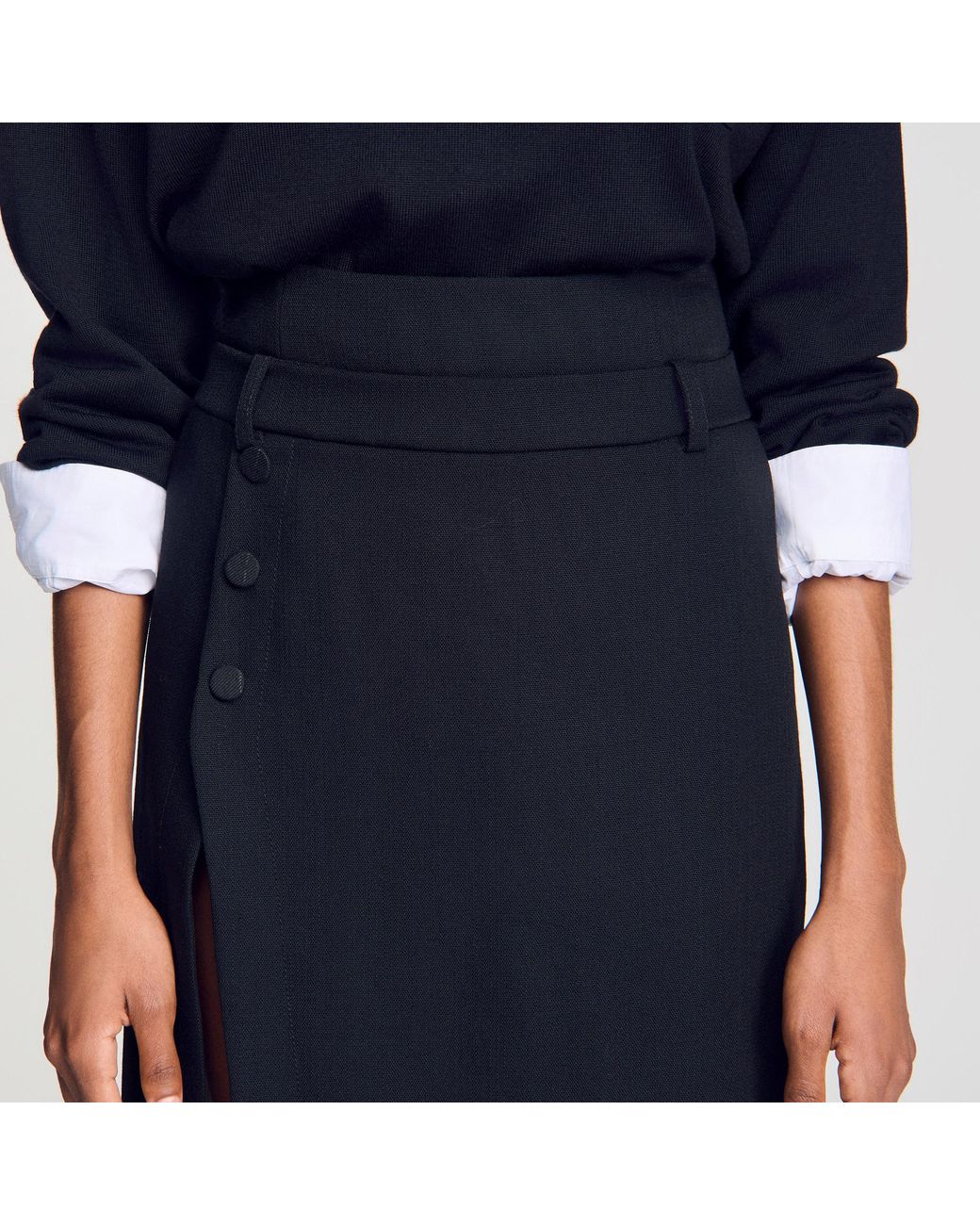 Sandro Blue Mid-Length Slit Wool Skirt
