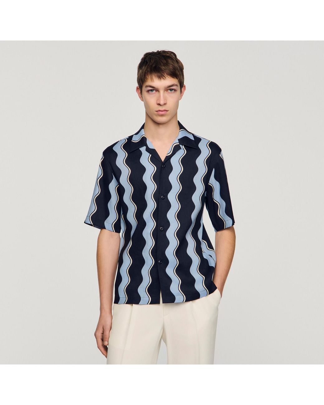 Sandro Blue Printed Linen Shirt for men