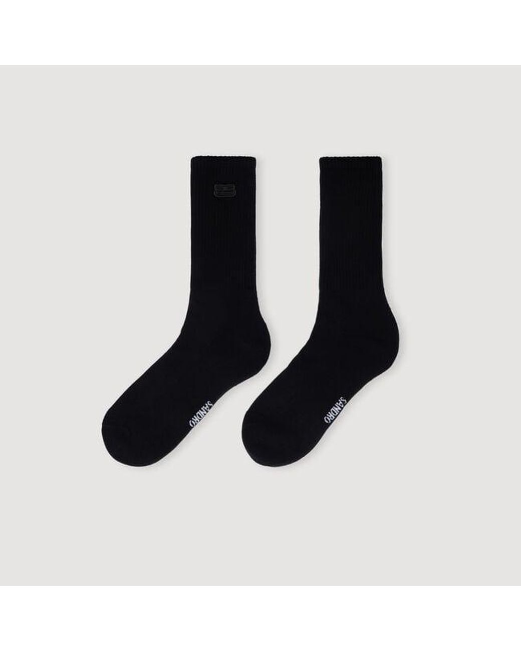 Sandro Black Socks With Embroidered Patch for men