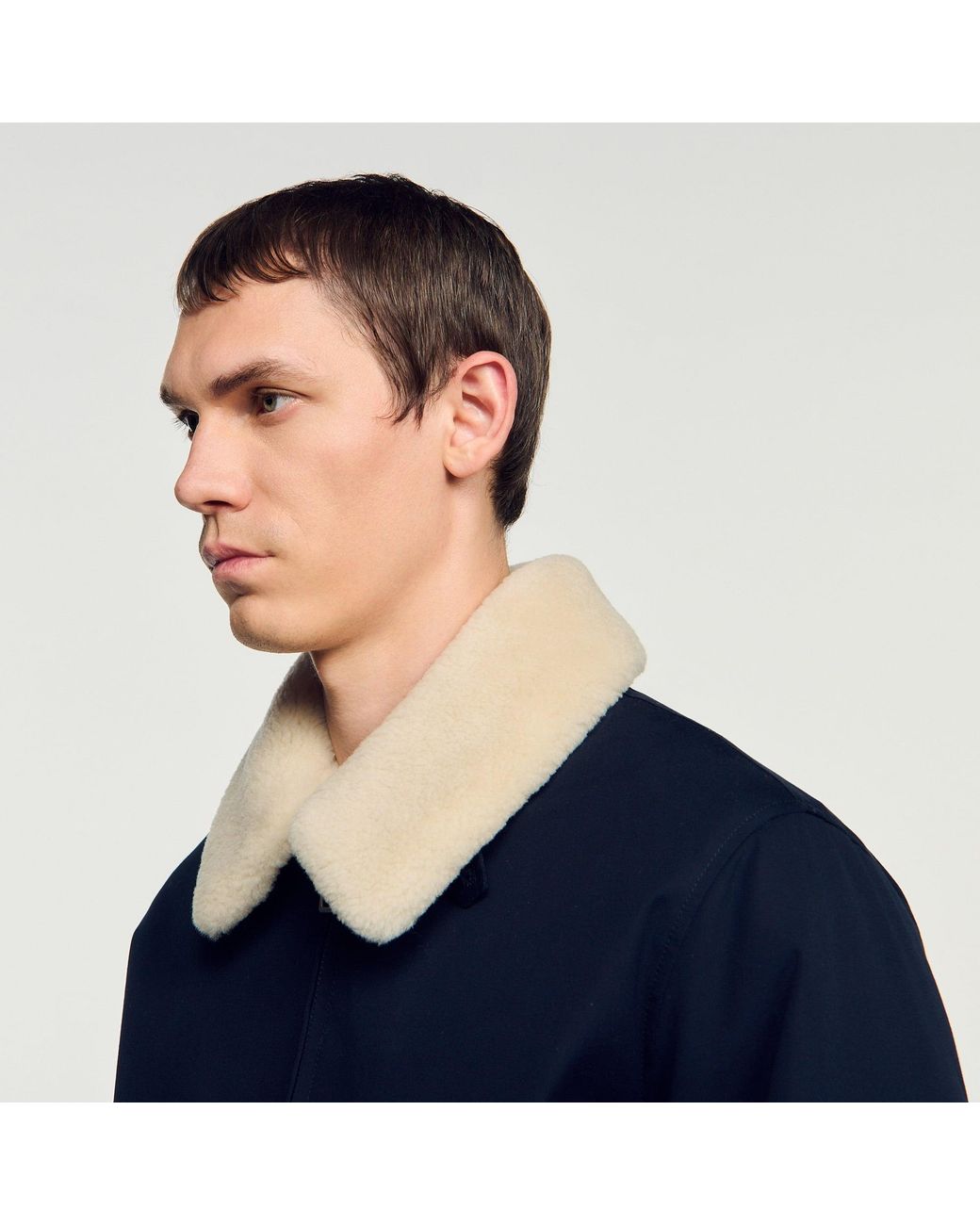 Sandro Blue Shearling Collar Aviator Jacket for men