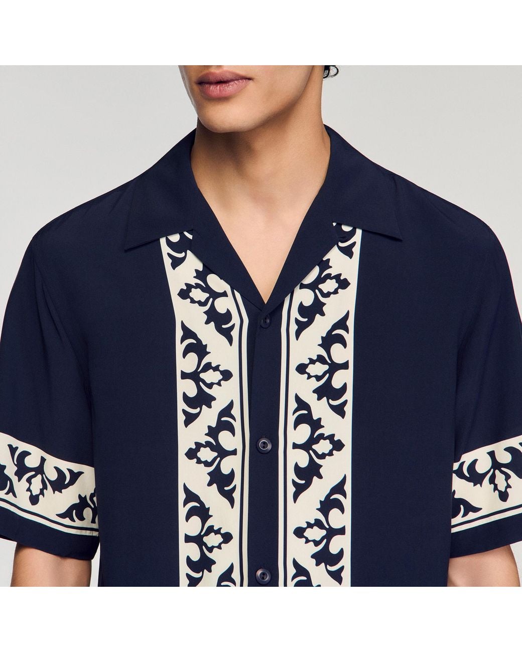 Sandro Blue Loose-Fit Contrast Print Shirt for men