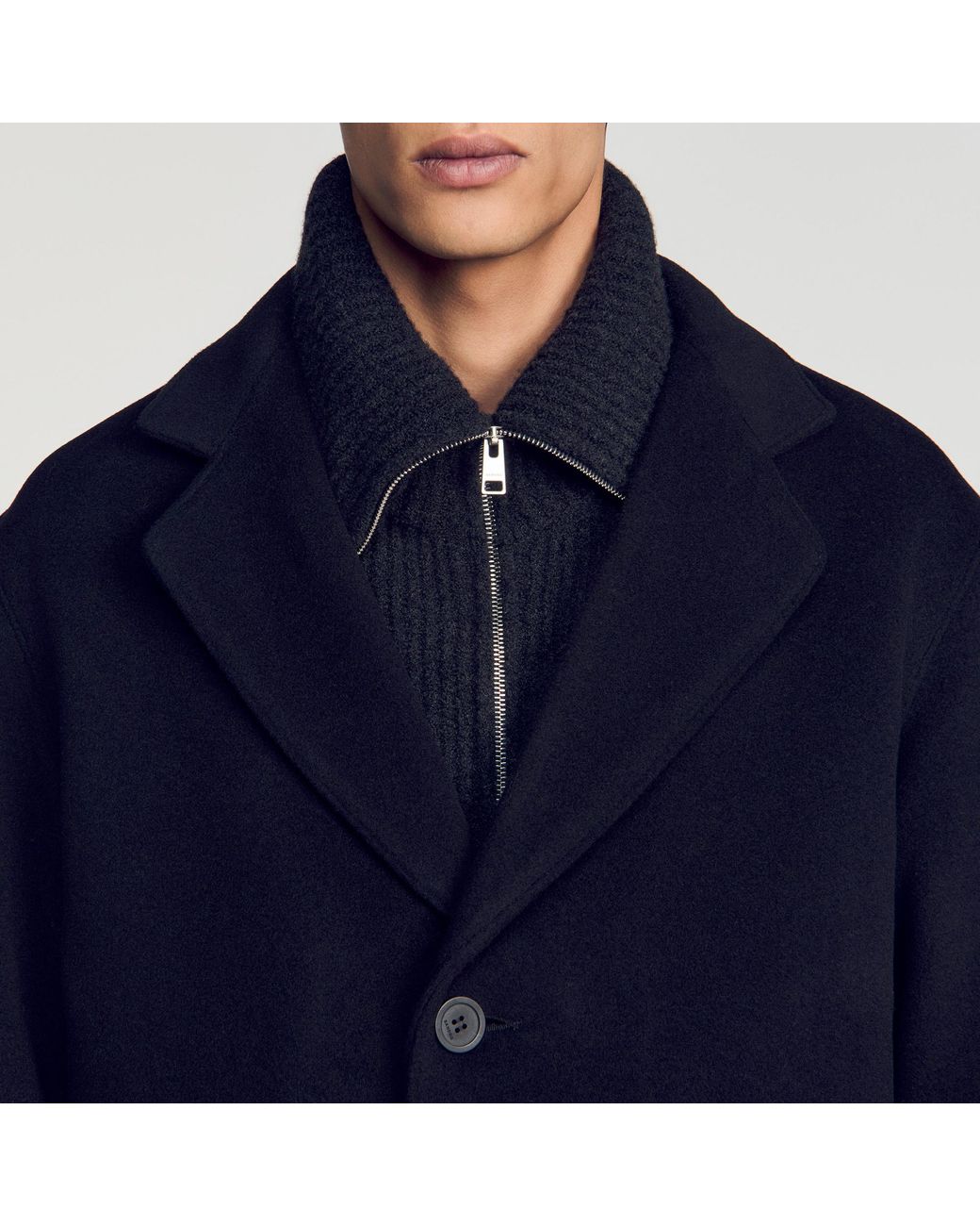 Sandro Blue Long Wool And Cashmere Coat for men