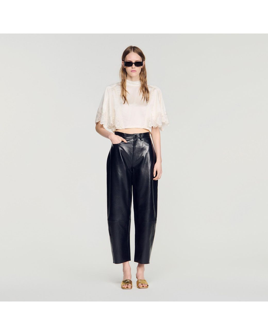 Sandro Blue Satin Cape-Effect Crop Top