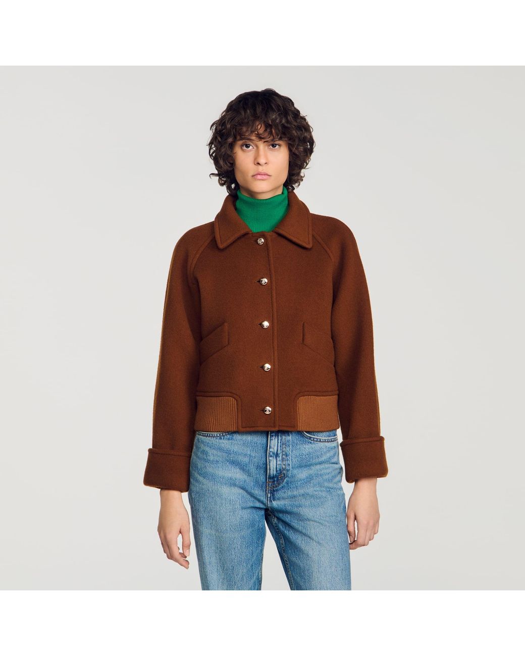 Sandro Blue Short Coat With Flap Pockets