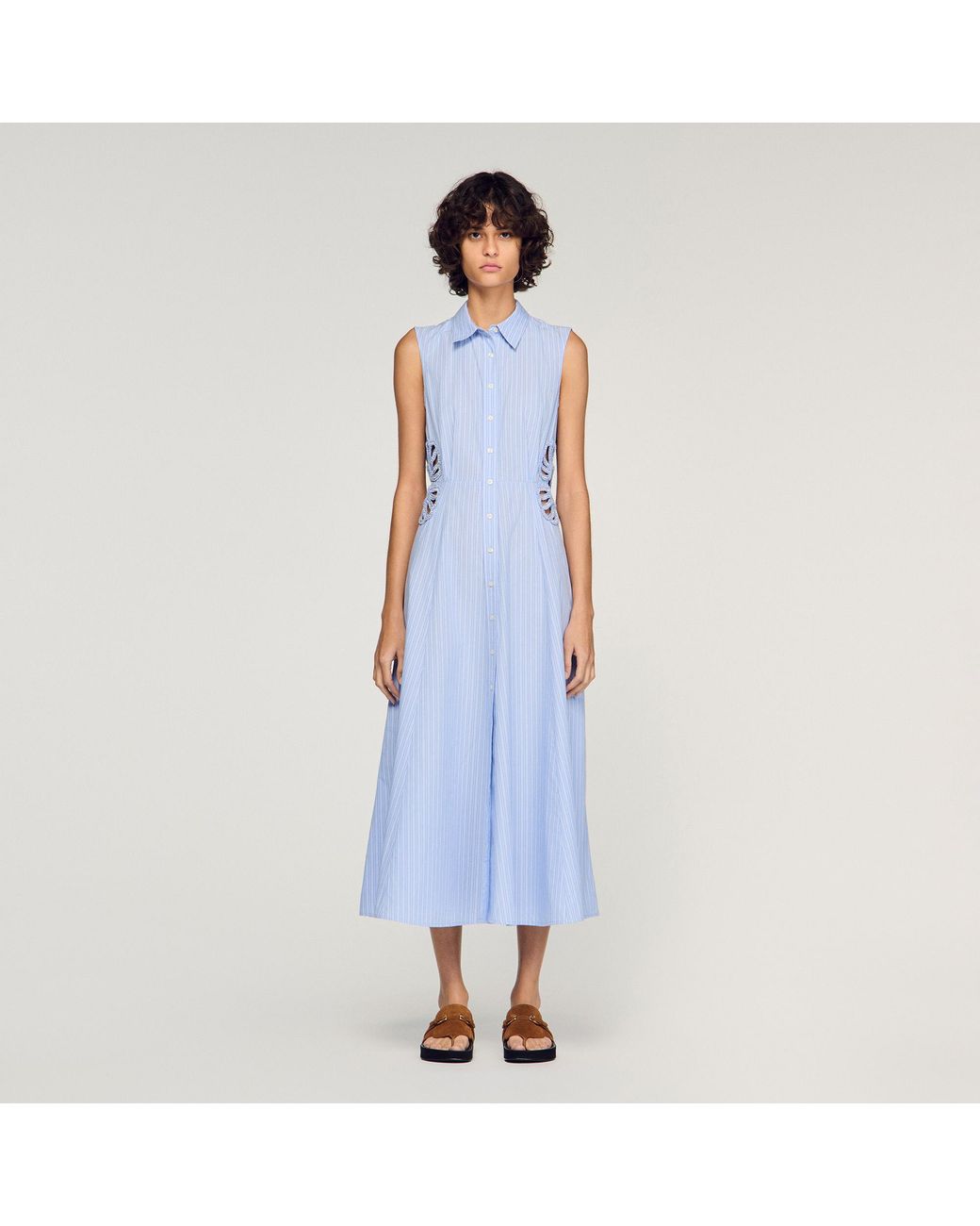 Sandro Blue Striped Cotton Maxi Dress