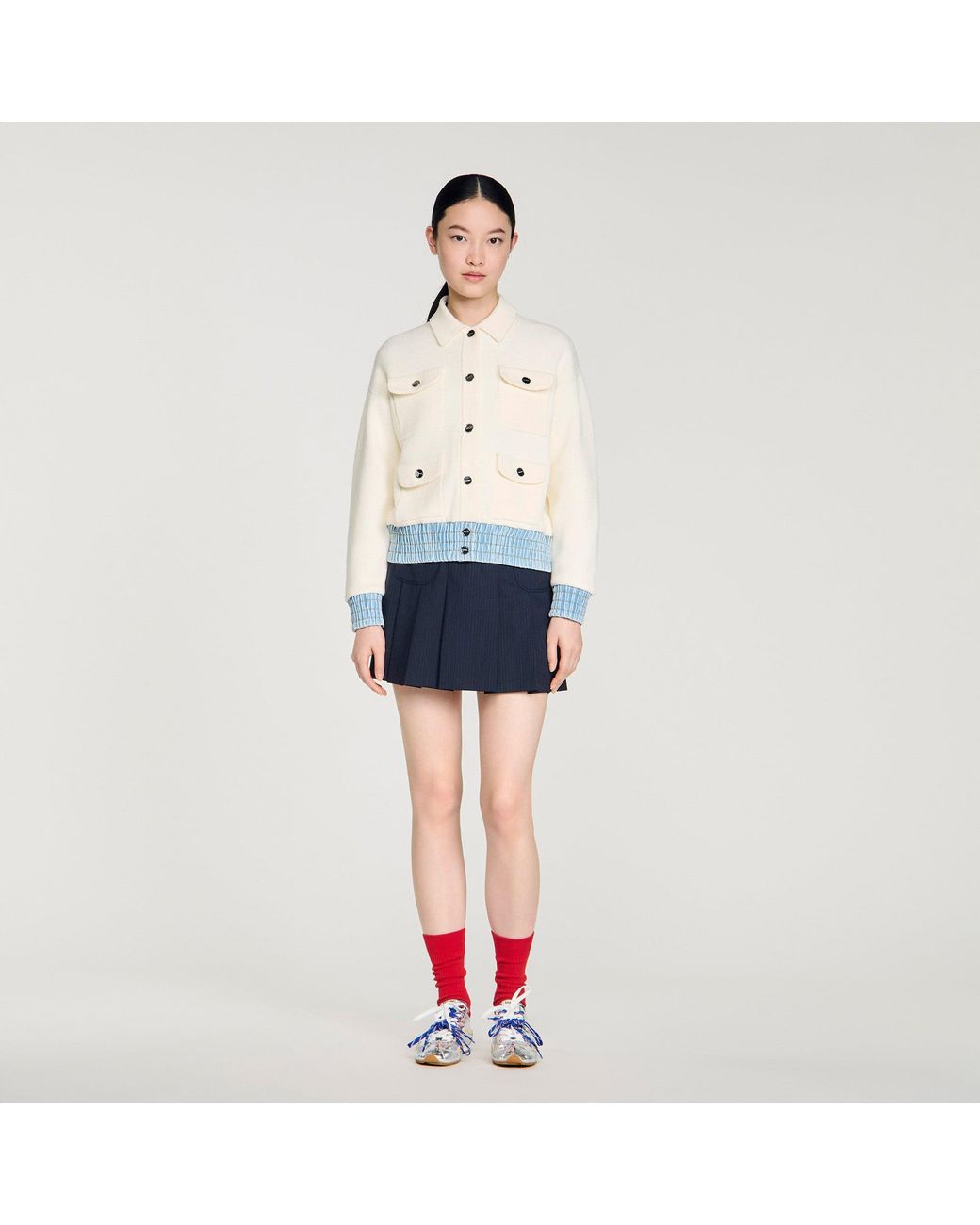 Sandro Blue Cardigan With Denim Details