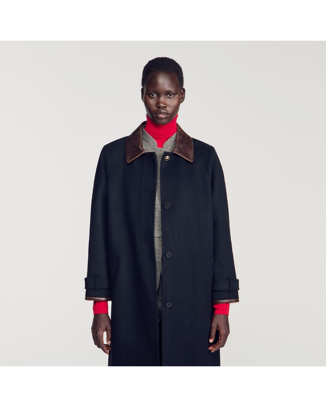 Sandro Blue Long Double-Faced Wool Coat