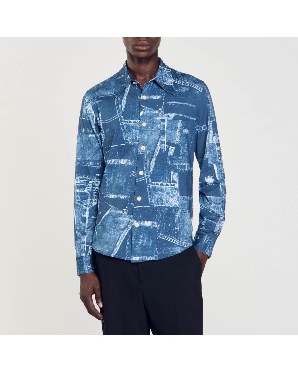 Chemise en coton à imprimé patchwork Sandro pour homme en coloris Blue