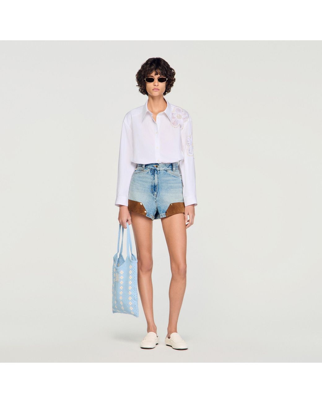 Sandro Blue Embroidered Shirt