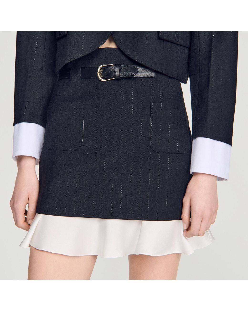 Sandro Blue Mini Striped Ruffled Skirt