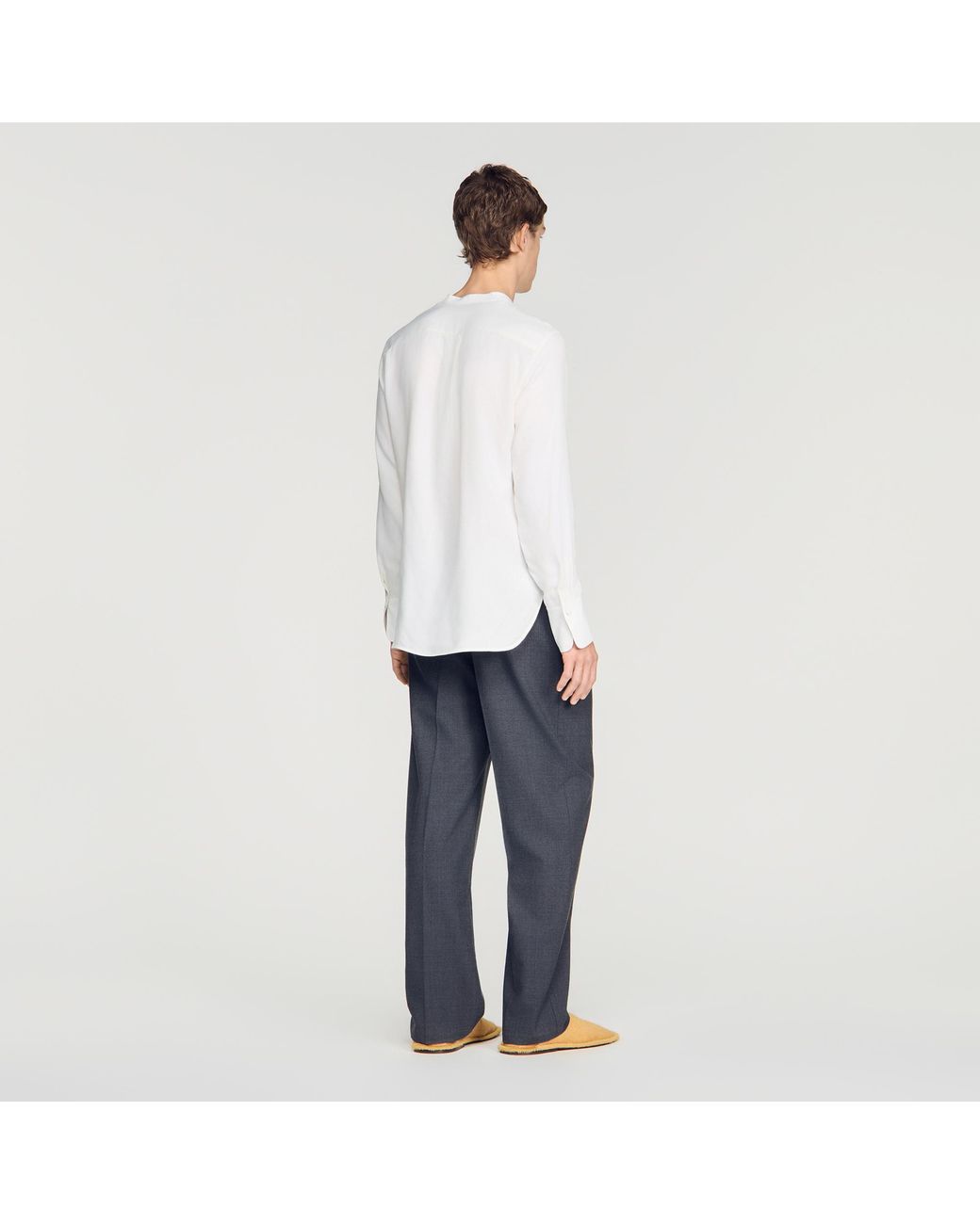 Sandro White Loose-Fit Mandarin Collar Shirt for men