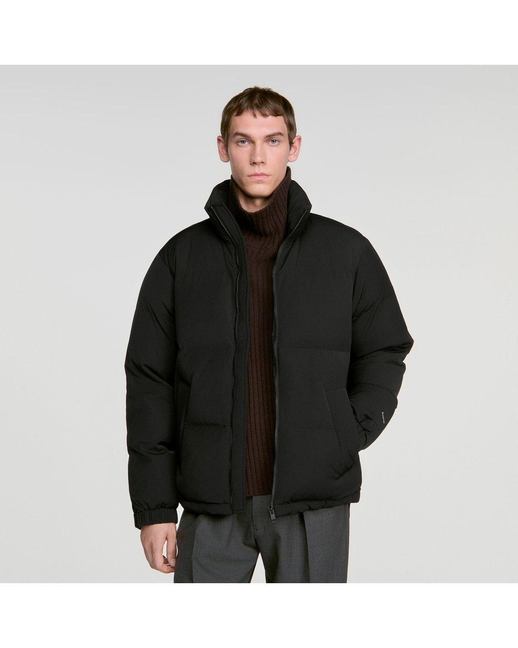 Sandro Black Zip-Up Tech Fabric Puffer Jacket for men