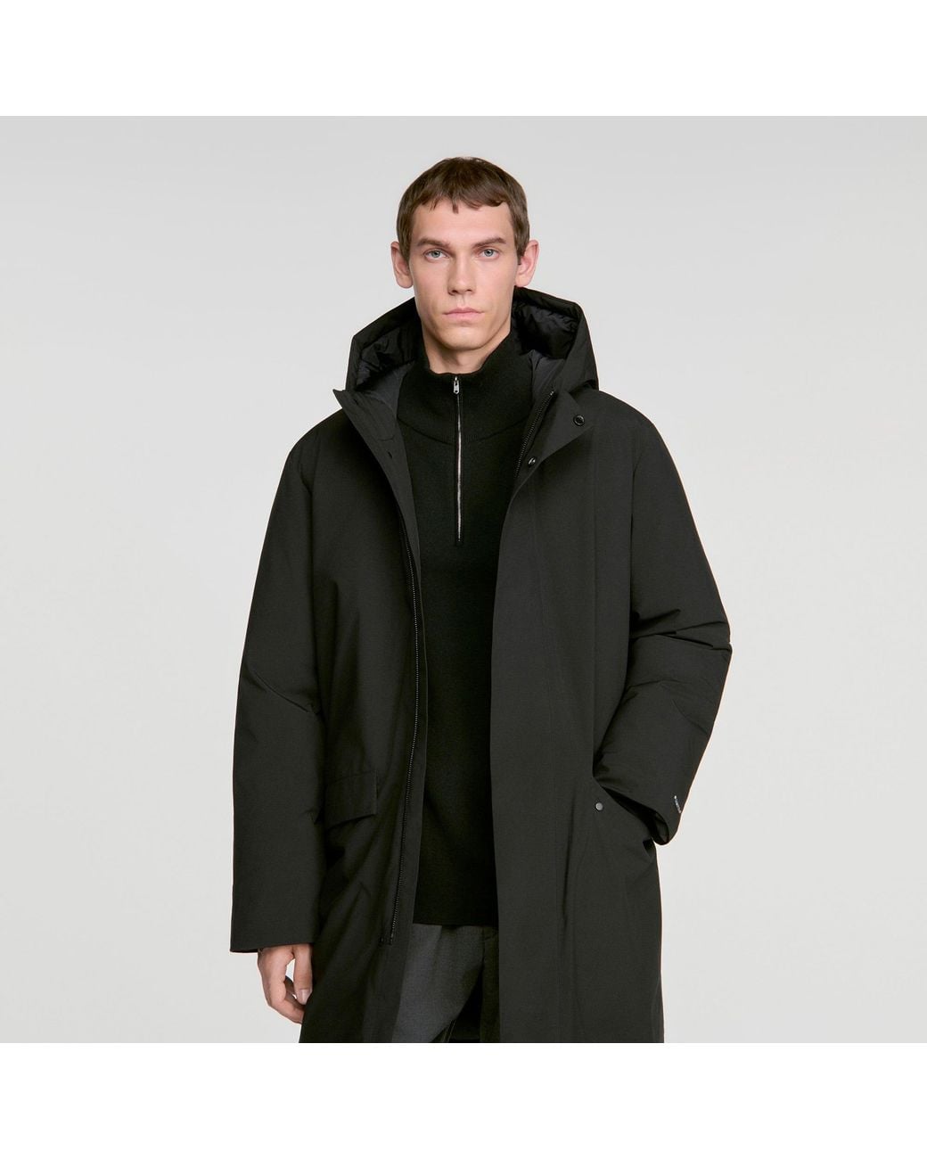 Sandro Black Zip-Up Hooded Parka for men