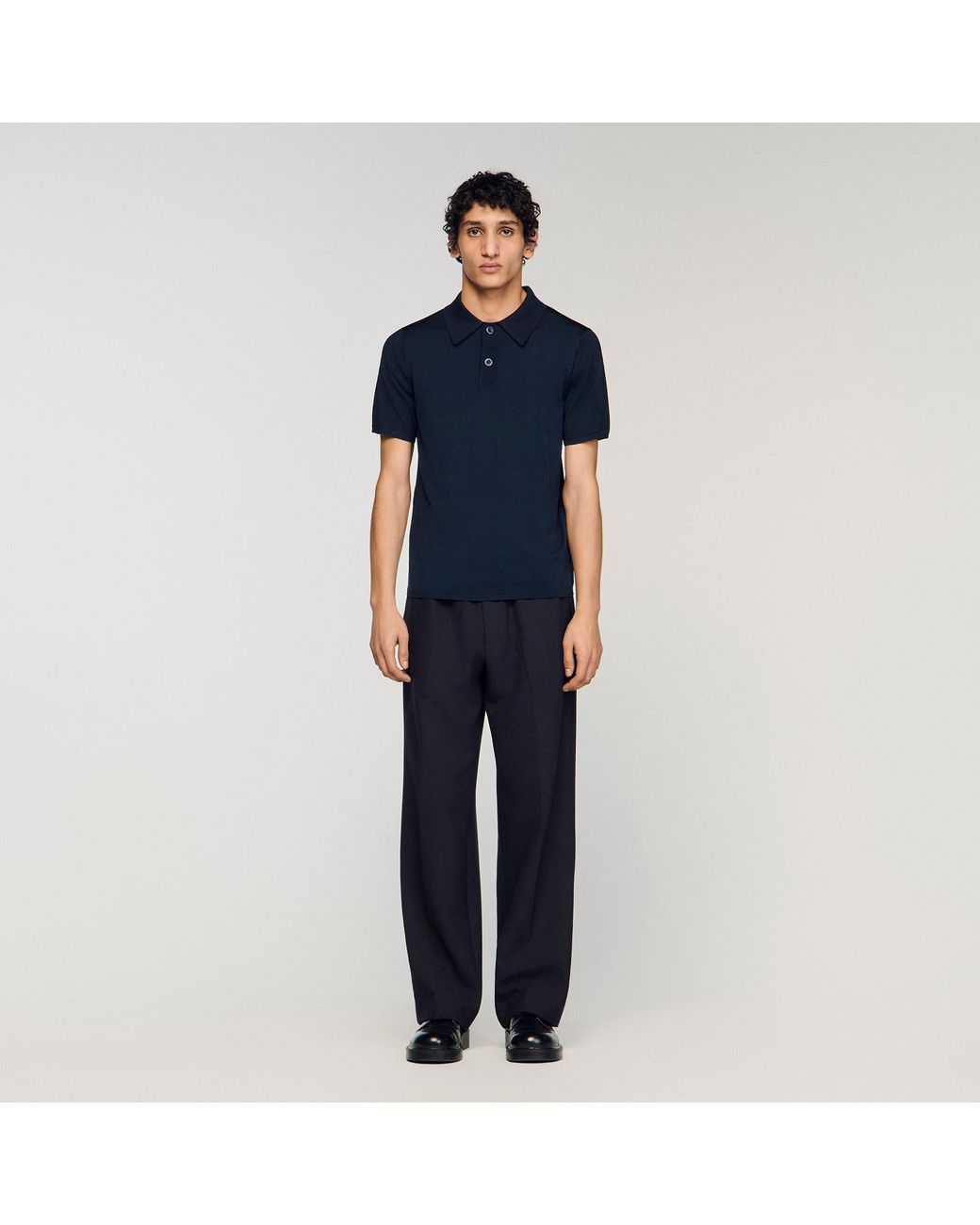 Sandro Blue Short-Sleeve Knitted Polo Shirt for men