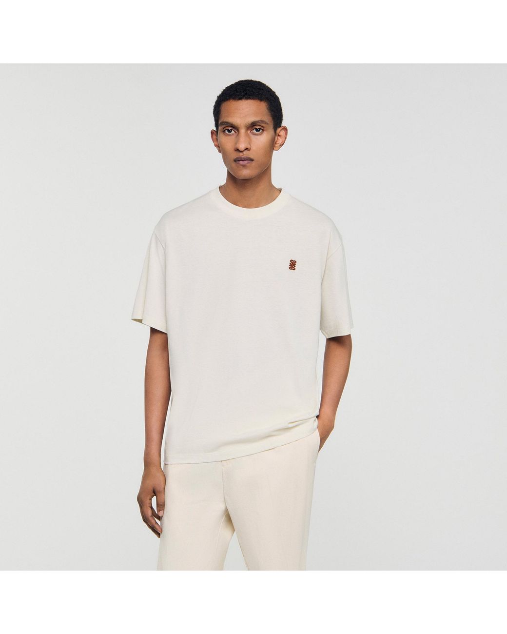 Sandro Natural Leather Logo T-Shirt for men