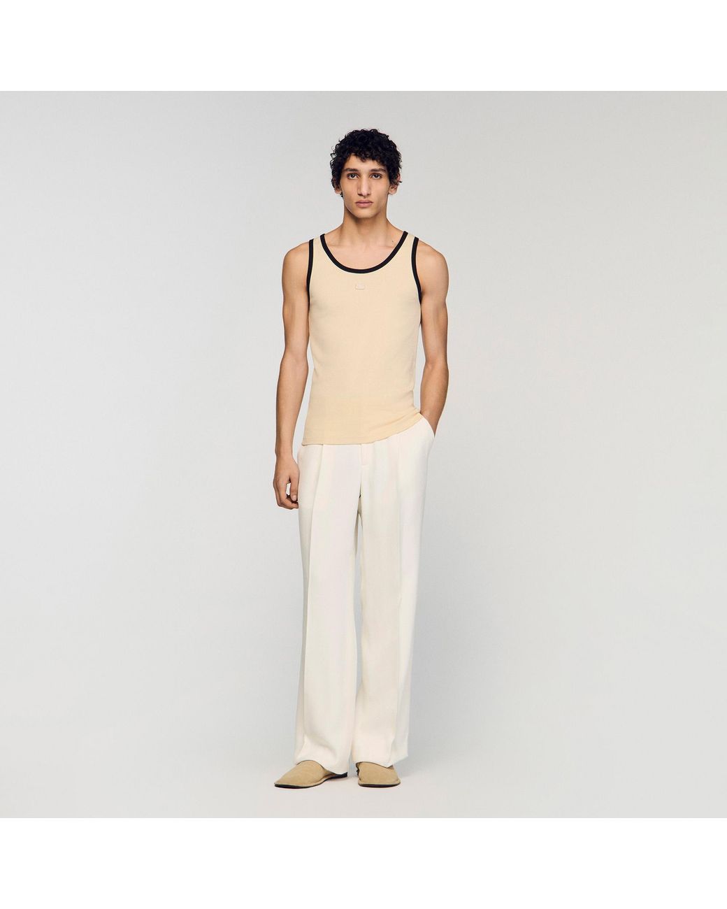 Sandro Natural Cotton Vest Top With Patch for men